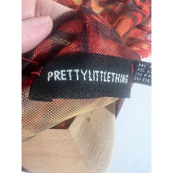 Pretty Little Thing Red Leopard Dress Sheer Long Sleeve Size 6 Halloween.   Ii - Picture 6 of 7